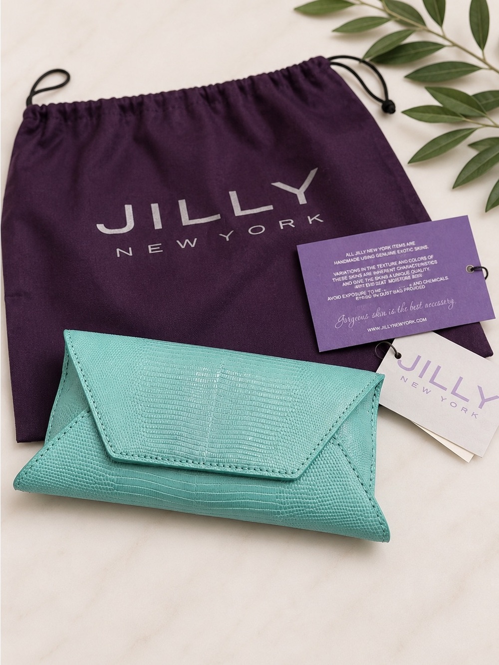 Jilly New York Genuine Exotic Skin Turquoise Envelope Clutch NWT NEW WITH TAGS